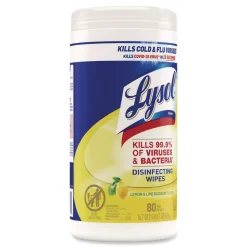 LYSOL Brand 7 in. x 7.25 in. 1-Ply Disinfecting Wipes - Lemon and Lime Blossom, White (80 Wipes/Canister)