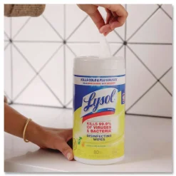 LYSOL Brand 7 in. x 7.25 in. 1-Ply Disinfecting Wipes - Lemon and Lime Blossom, White (80 Wipes/Canister)