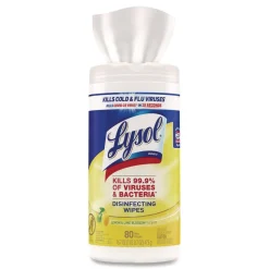 LYSOL Brand 7 in. x 7.25 in. 1-Ply Disinfecting Wipes - Lemon and Lime Blossom, White (80 Wipes/Canister)
