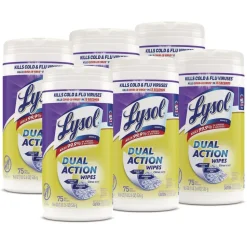 LYSOL Brand 7 in. x 7.5 in. 1-Ply Dual Action Disinfecting Wipes - Citrus, White/Purple (6 Canisters/Carton)