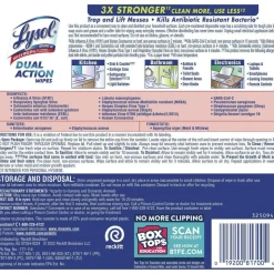 LYSOL Brand 7 in. x 7.5 in. 1-Ply Dual Action Disinfecting Wipes - Citrus, White/Purple (6 Canisters/Carton)