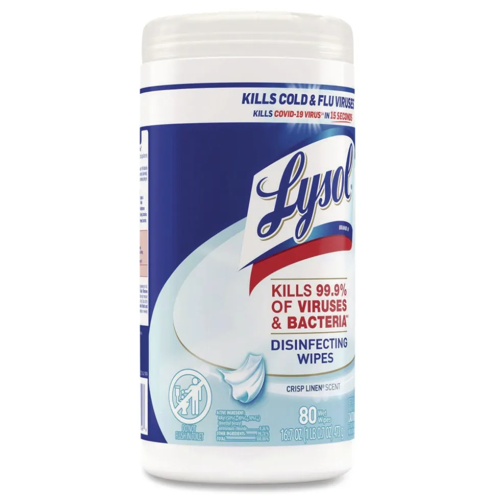 LYSOL Brand 7 in. x 7.25 in. 1-Ply Disinfecting Wipes - Crisp Linen/White
