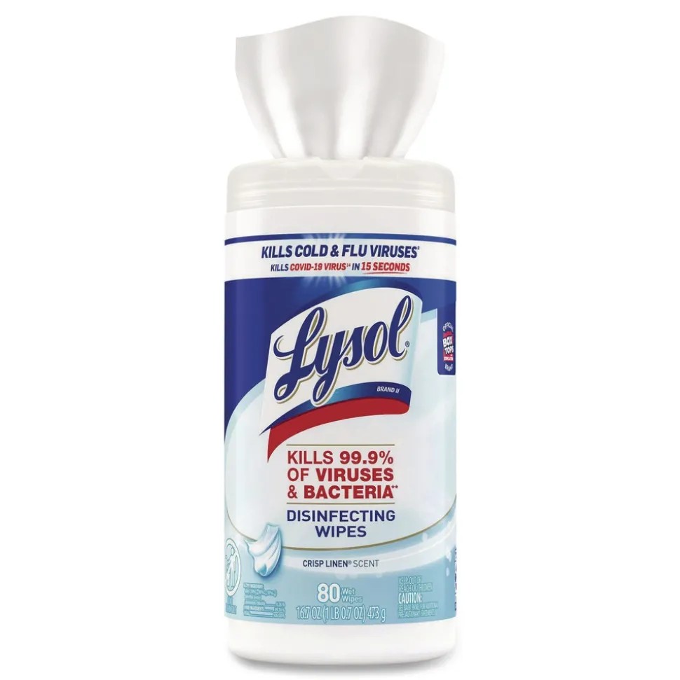 LYSOL Brand 7 in. x 7.25 in. 1-Ply Disinfecting Wipes - Crisp Linen/White