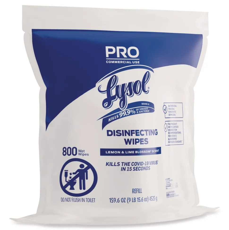 LYSOL Brand 6 in. x 8 in. 1-Ply Professional Disinfecting Wipe Bucket Refill - Lemon and Lime Blossom White (2/Carton)