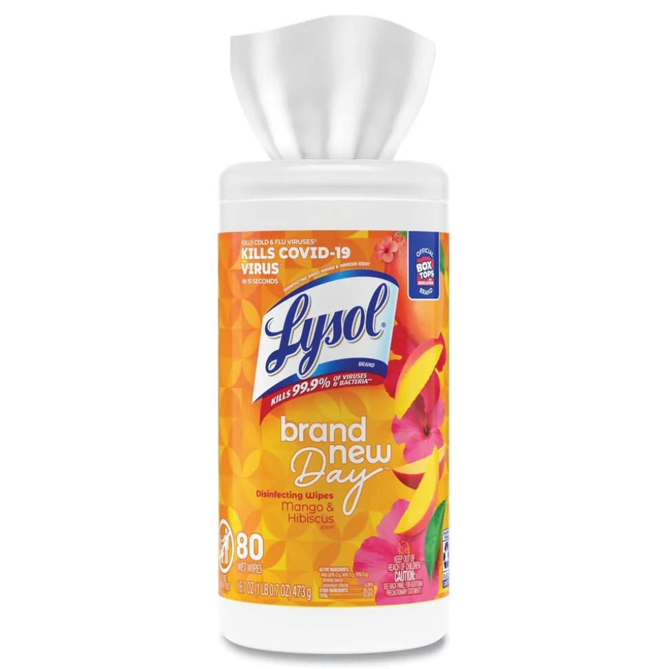 LYSOL Brand 7 in. x 7.25 in. 1-Ply Disinfecting Wipes - Mango and Hibiscus/White