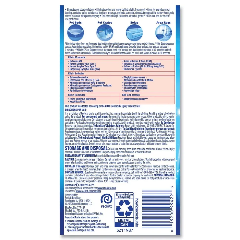 LYSOL Brand 15 oz. Aerosol Disinfectant Spray II Pet Odor Eliminator - Fresh (12/Carton)