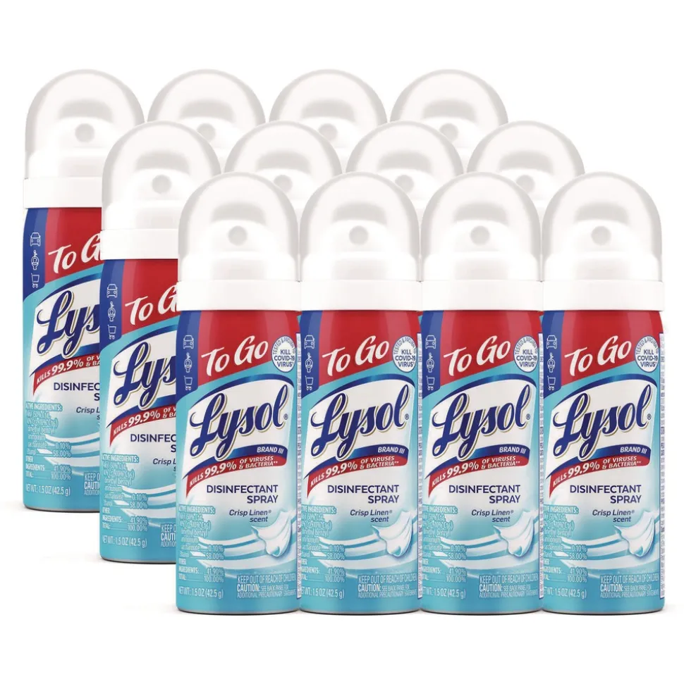 LYSOL Brand 1.5 oz Aerosol To Go Disinfectant Spray - Crisp Linen Scent (12/Carton)