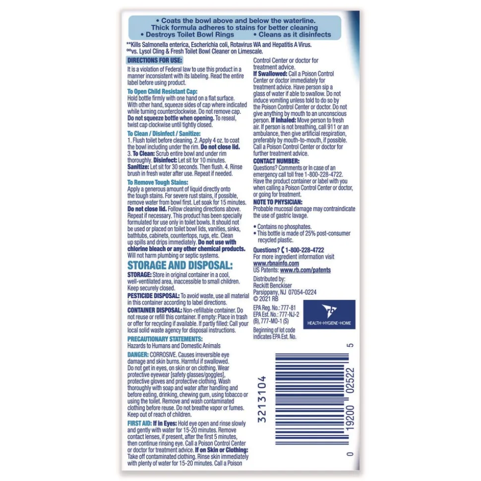 LYSOL Brand 24 oz. Disinfectant Toilet Bowl Cleaner - Atlantic Fresh Scent