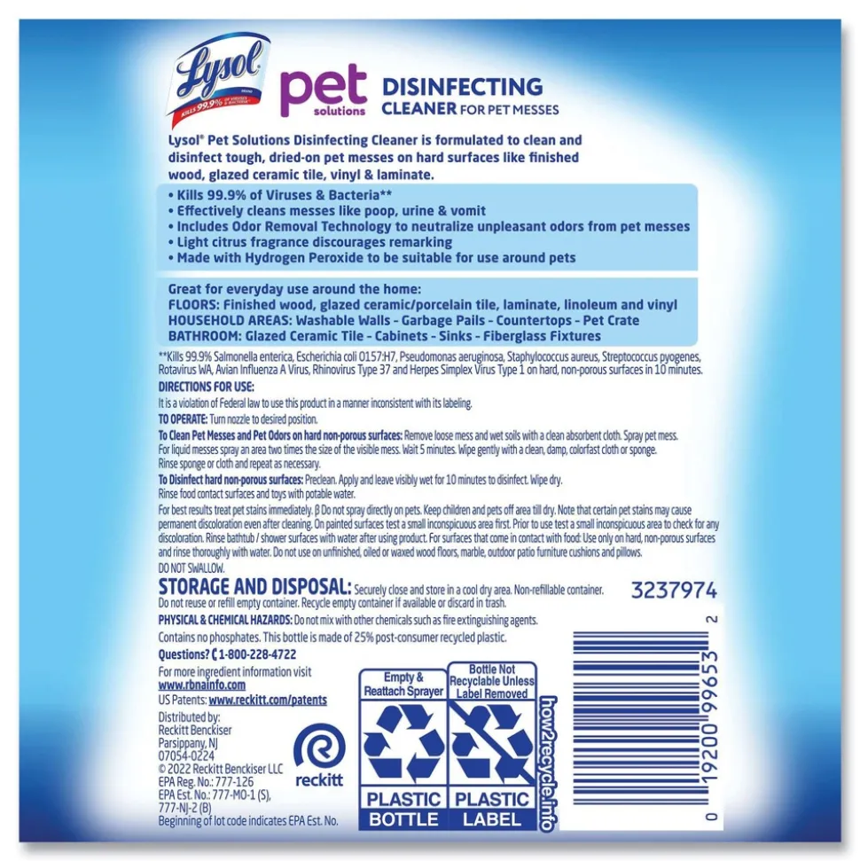 LYSOL Brand 32 oz. Trigger Bottle Pet Solutions Disinfecting Cleaner - Citrus Blossom (9/Carton)