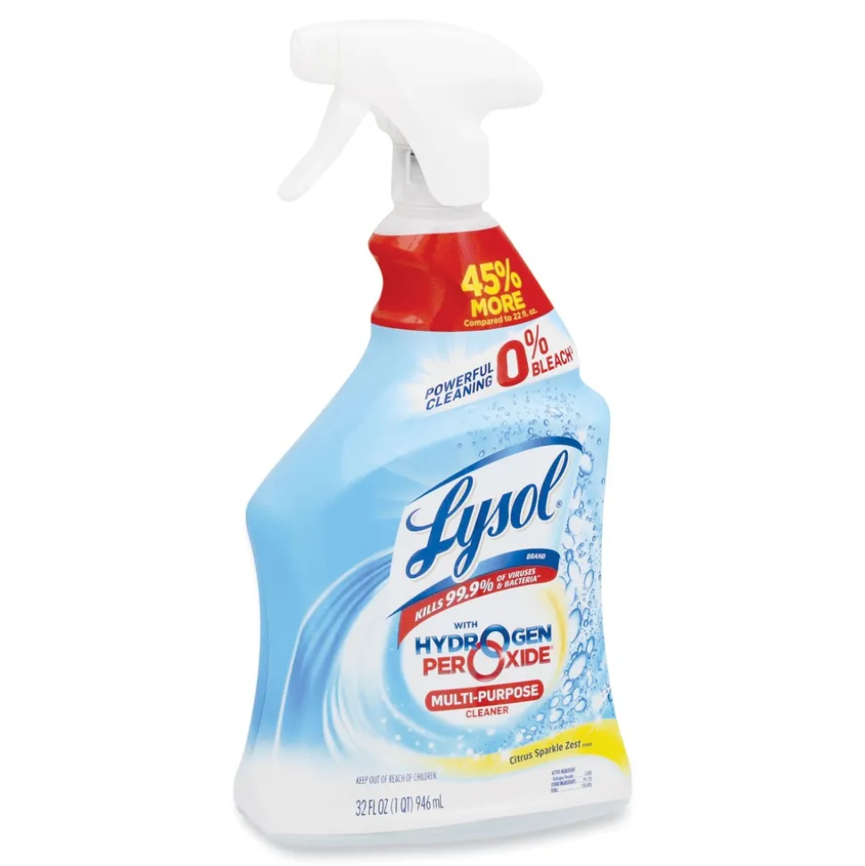 LYSOL Brand 32 oz. Trigger Spray Bottle Multi-Purpose Hydrogen Peroxide Cleaner - Citrus Sparkle Zest (9/Carton)