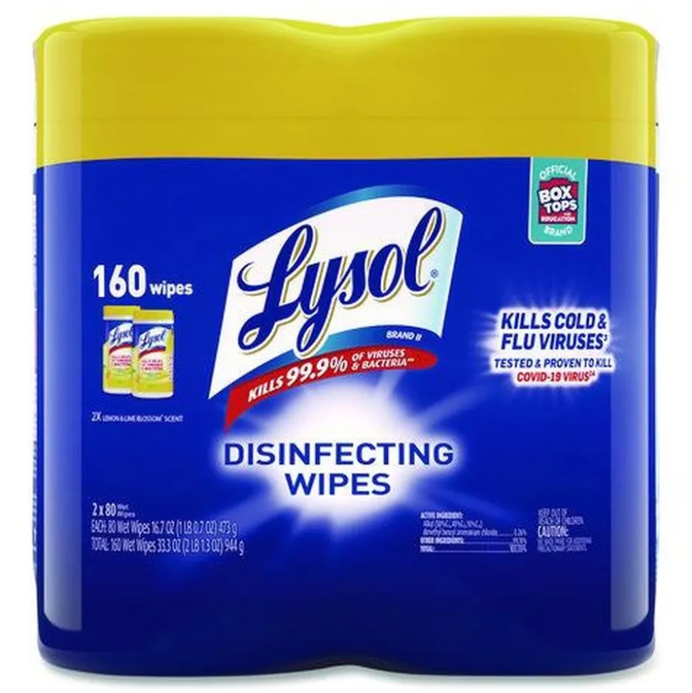 LYSOL Brand 1-Ply 7 in. x 7.25 in. Disinfecting Wipes - Lemon and Lime Blossom Scent, White (3/Carton)
