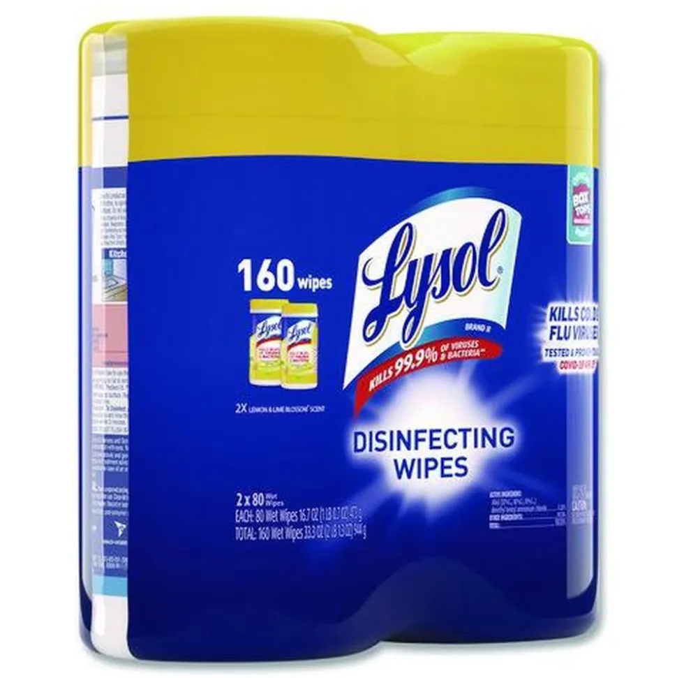 LYSOL Brand 1-Ply 7 in. x 7.25 in. Disinfecting Wipes - Lemon and Lime Blossom Scent, White (3/Carton)
