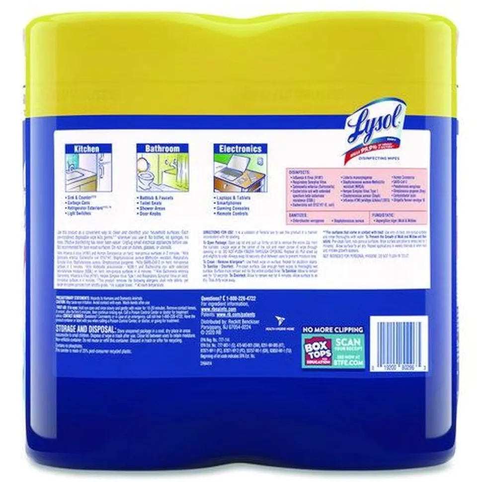 LYSOL Brand 1-Ply 7 in. x 7.25 in. Disinfecting Wipes - Lemon and Lime Blossom Scent, White (3/Carton)