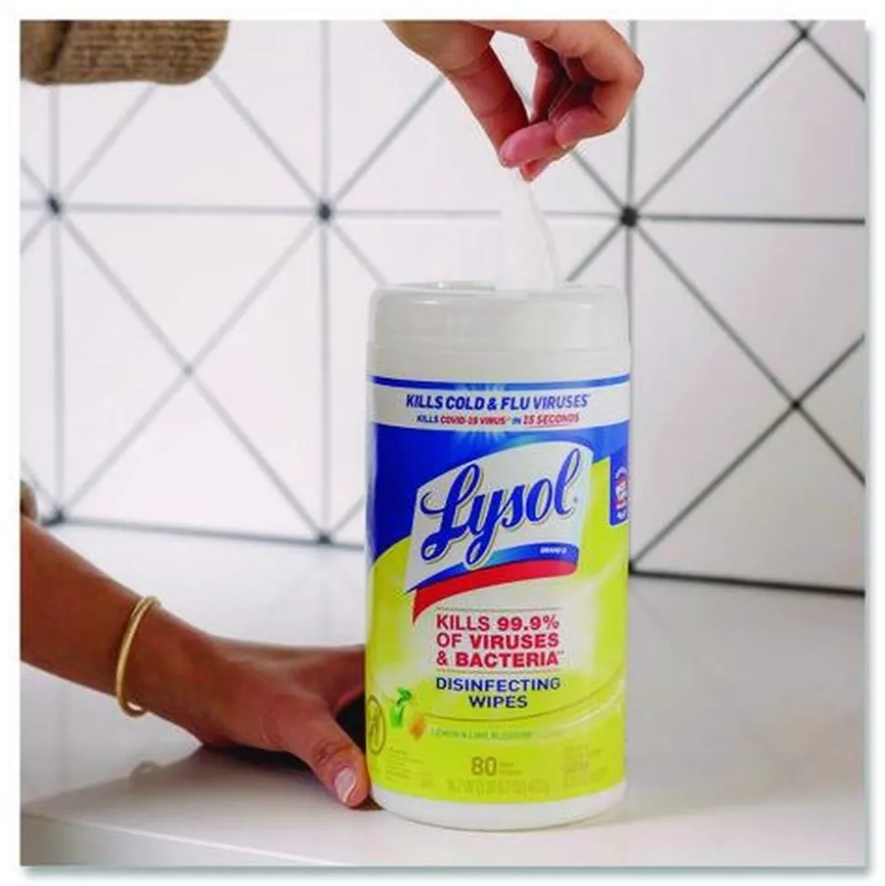 LYSOL Brand 1-Ply 7 in. x 7.25 in. Disinfecting Wipes - Lemon and Lime Blossom Scent, White (3/Carton)