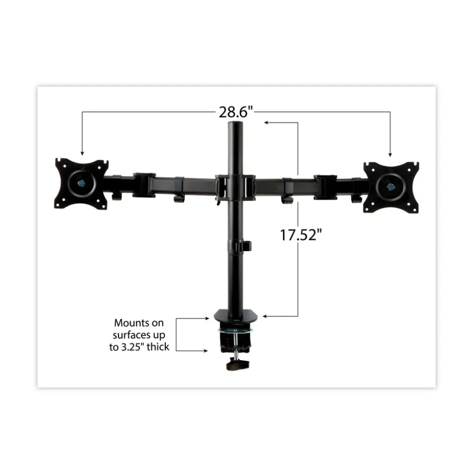 3M 360 Degree Rotation plus45 Degree/-45 Degree Tilt 90 Degree Pan Dual Monitor Mount For 27 in. Monitors Supports 20 lbs. - Black (1/Carton)
