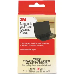 3M 7 in. x 4 in. 1-Ply Notebook Screen Cloth Cleaning Wet Wipes - Unscented, White (24/Pack)