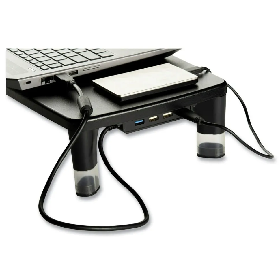 3M 21.6 in. x 9.4 in. x 2.7 in. to 3.9 in. Supports 33 lbs. Monitor Stand - Black/Clear