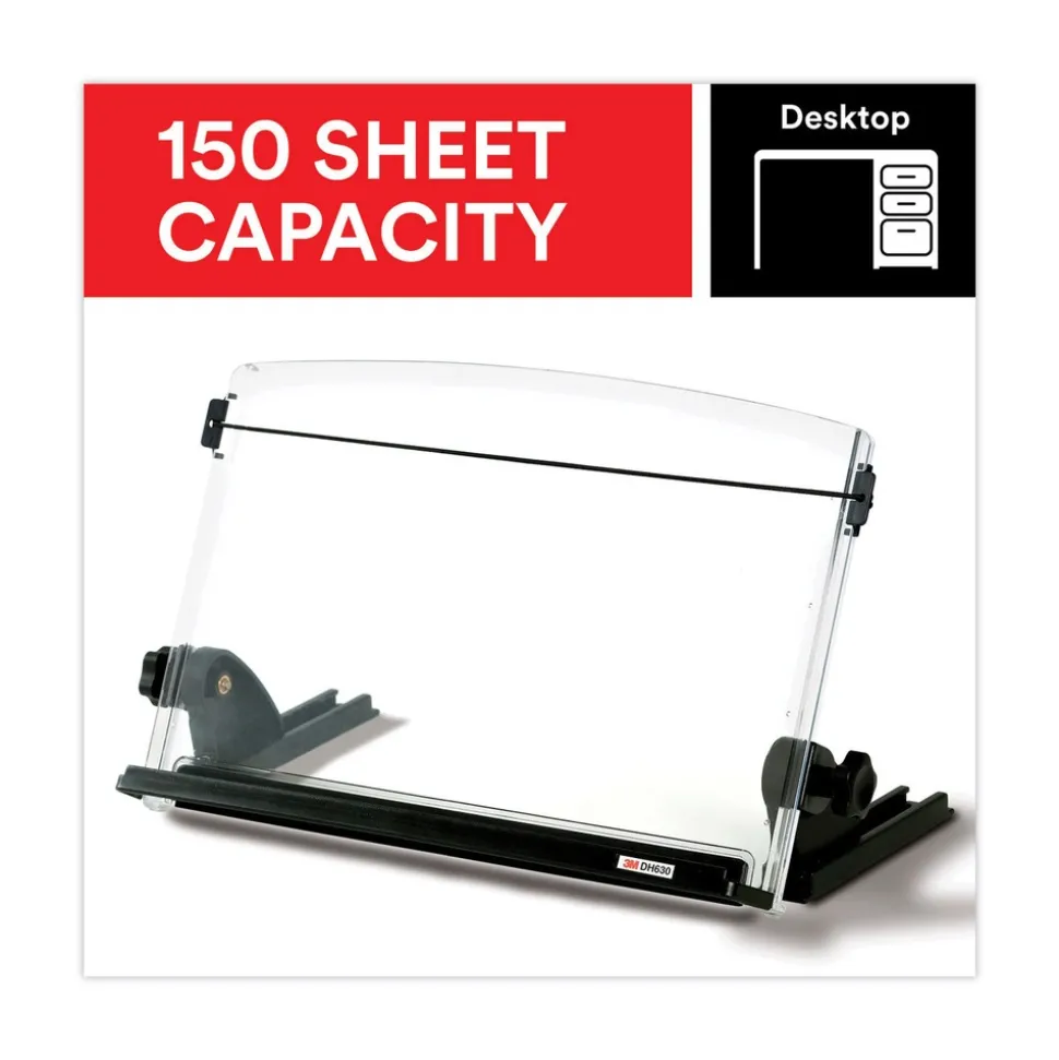 3M 150 Sheet Capacity In-Line Adjustable Desktop Copyholder - Plastic (Black/Clear)