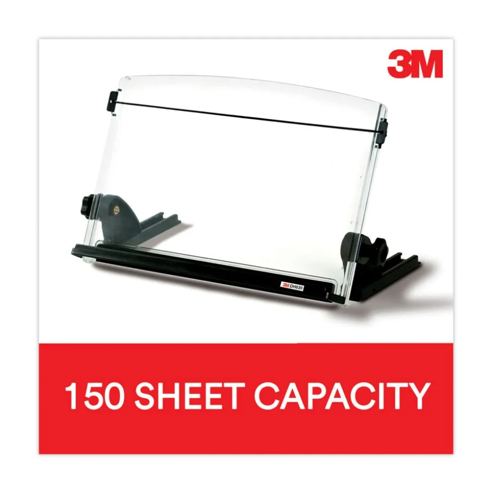 3M 150 Sheet Capacity In-Line Adjustable Desktop Copyholder - Plastic (Black/Clear)