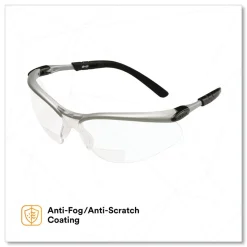 3M BX Molded-In 2.5plus Diopter Strength Safety Glasses - Silver/Black Frame, Clear Lens