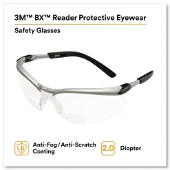 3M BX Molded-In 2.0plus Diopter Strength Safety Glasses - Silver/Black Frame, Clear Lens