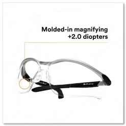 3M BX Molded-In 2.0plus Diopter Strength Safety Glasses - Silver/Black Frame, Clear Lens