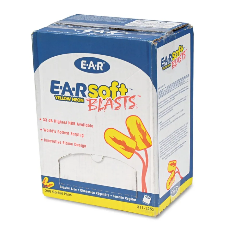 3M E-A-Rsoft Corded Foam Blasts Earplugs - Yellow Neon (200/Box)