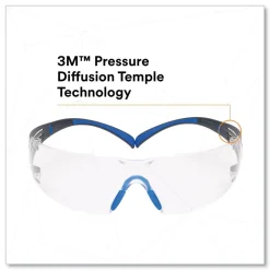 3M SecureFit 400 Series Plastic Frame Polycarbonate Lens Protective Eyewear - Black/Blue Frame/Clear Lens