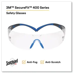 3M SecureFit 400 Series Plastic Frame Polycarbonate Lens Protective Eyewear - Black/Blue Frame/Clear Lens