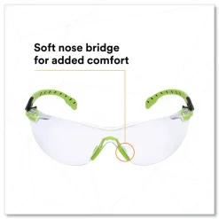 3M Solus 1000-Series Safety Glasses - Black/Green Plastic Frame Clear Polycarbonate Lens