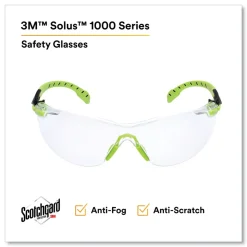3M Solus 1000-Series Safety Glasses - Black/Green Plastic Frame Clear Polycarbonate Lens