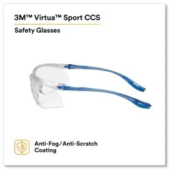 3M Virtua Plastic Frame Polycarbonate Lens Sport CCS Protective Eyewear - Blue Frame/Clear Lens