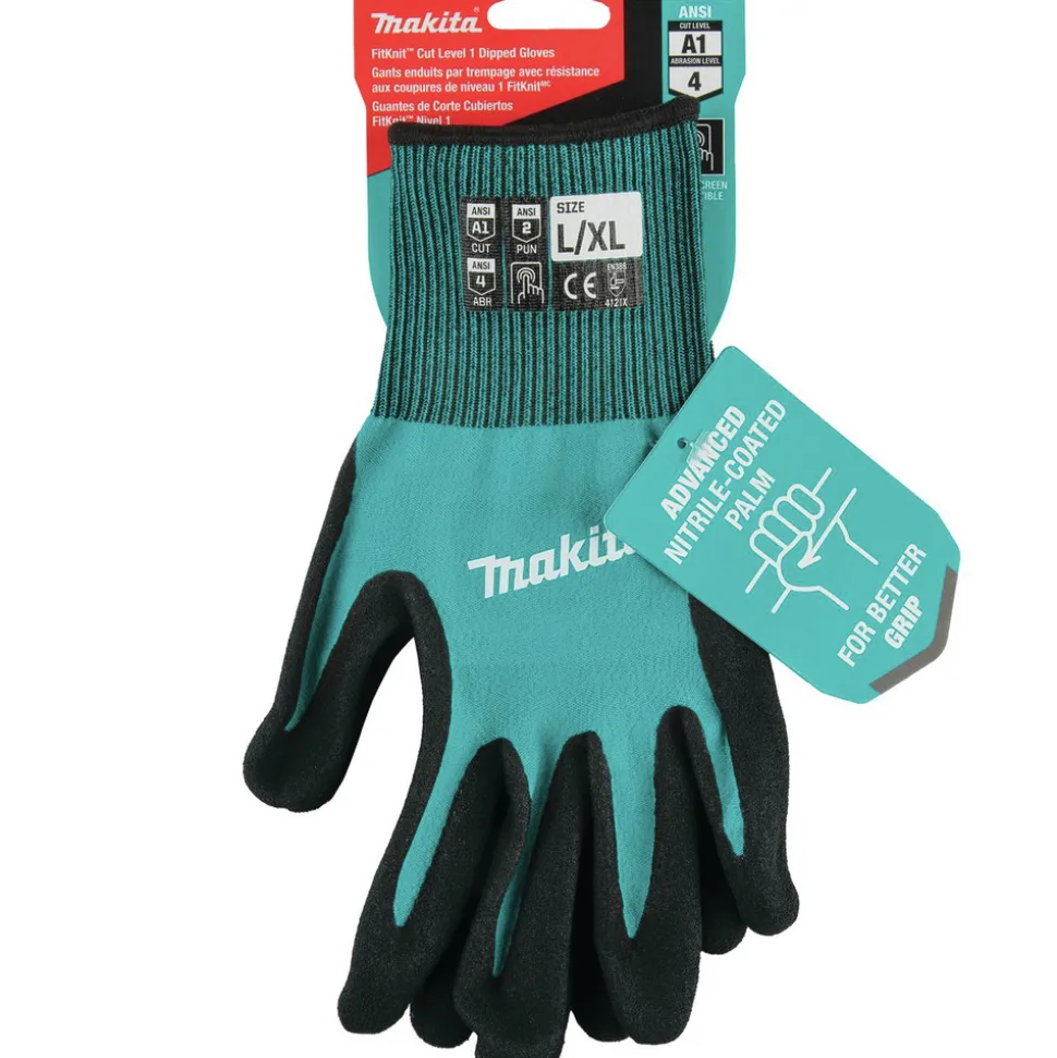 Makita Cut Level 1 FitKnit Nitrile Coated Dipped Gloves - Small/Medium