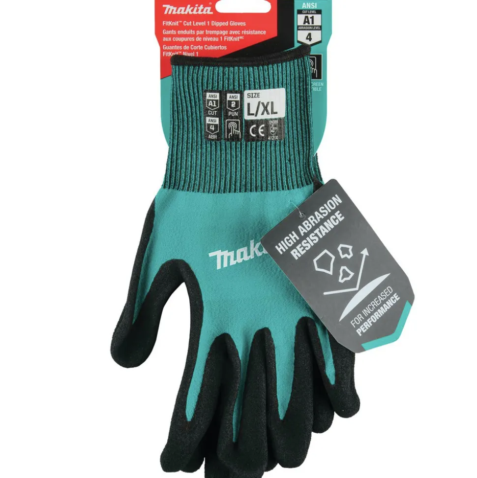 Makita Cut Level 1 FitKnit Nitrile Coated Dipped Gloves - Small/Medium