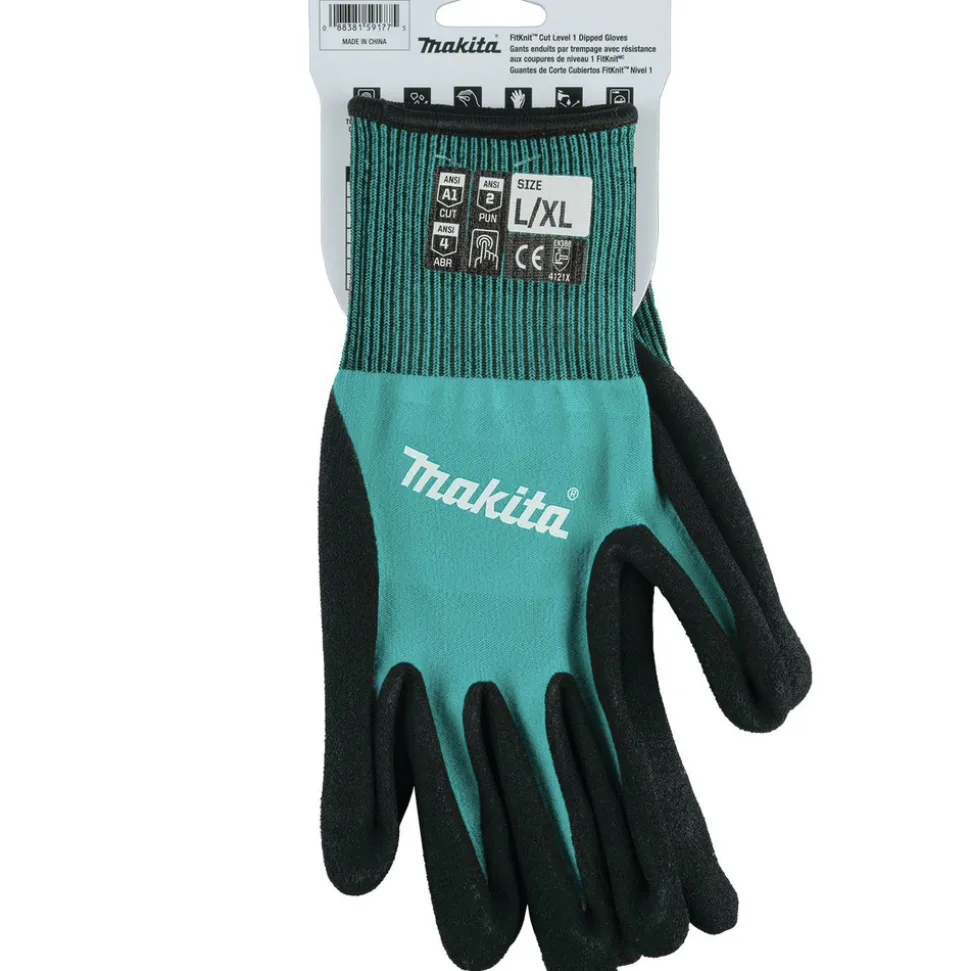 Makita Cut Level 1 FitKnit Nitrile Coated Dipped Gloves - Small/Medium