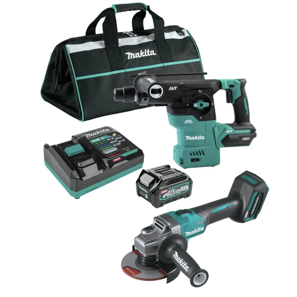 Makita 40V max XGT 1‑3/16 in. SDS‑Plus Cordless Rotary Hammer Kit with 4 Ah Battery and 4‑1/2 in. / 5 in. Angle Grinder with Electric Brake Virtual Bundle