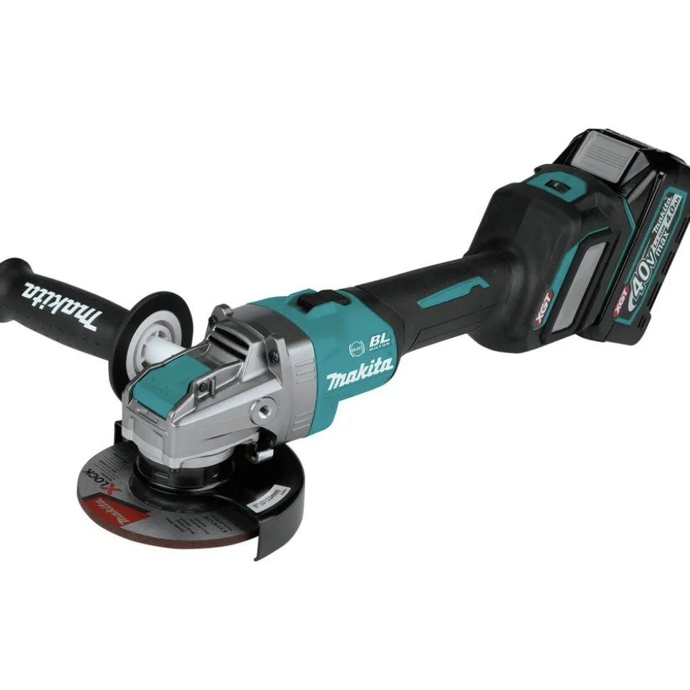 Makita 40V Max XGT Brushless Lithium-Ion 5 in. Cordless X-LOCK AWS Angle Grinder with Electric Brake Kit (4 Ah)