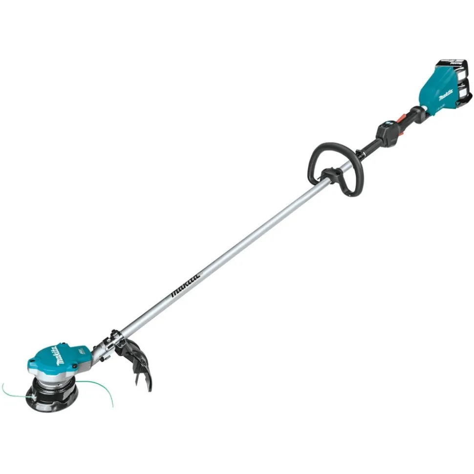 Makita 36V (18V X2) LXT Brushless Cordless String Trimmer with (2) 5 Ah Batteries and 18V LXT/12V max CXT Cordless/Corded Bluetooth Job Site Speaker Bundle