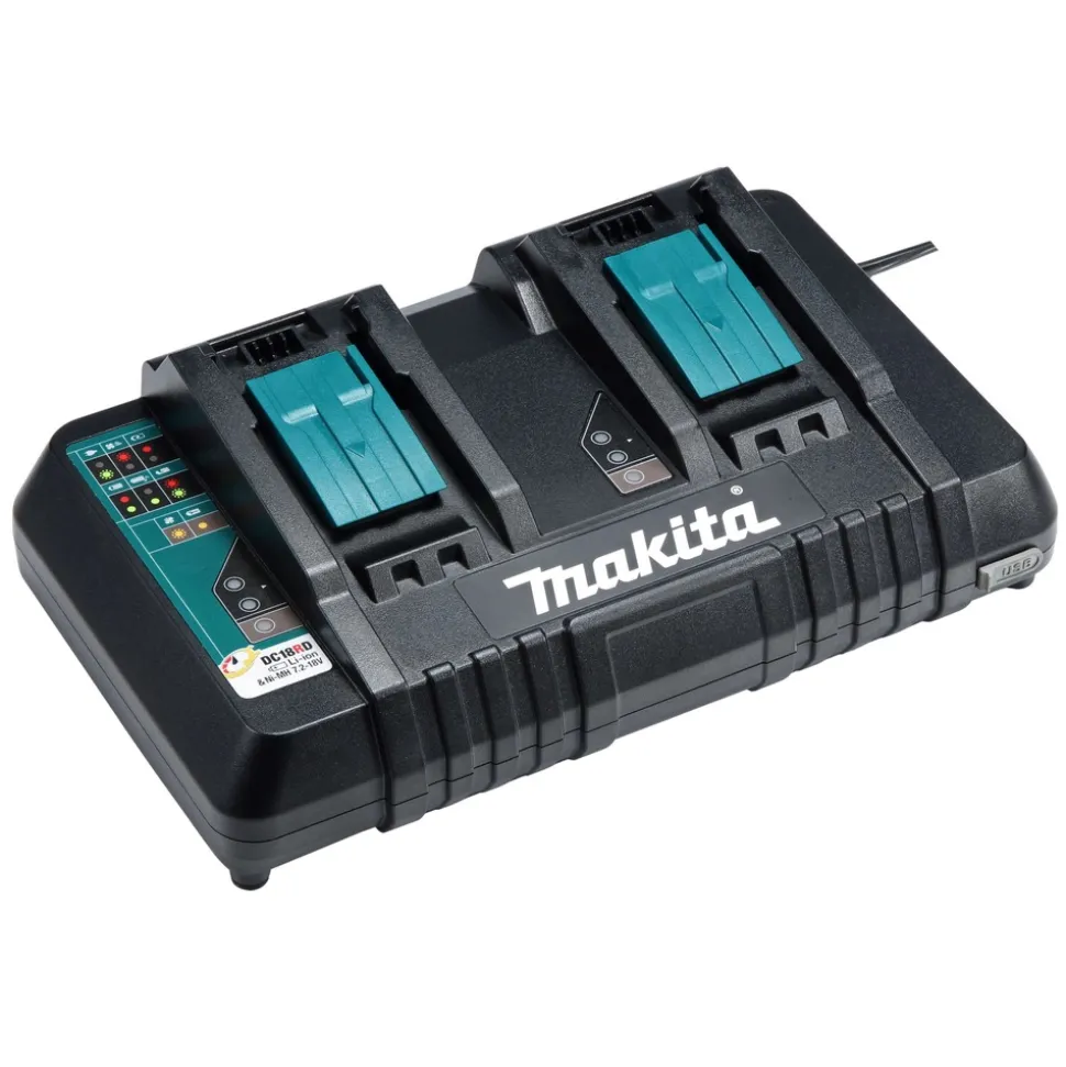 Makita 36V (18V X2) LXT Brushless Cordless String Trimmer with (2) 5 Ah Batteries and 18V LXT/12V max CXT Cordless/Corded Bluetooth Job Site Speaker Bundle