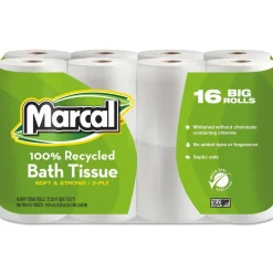 Marcal 2 Ply Septic Safe 4 in. x 4 in. 100% Recycled Bath Tissues - White (16/Pack)