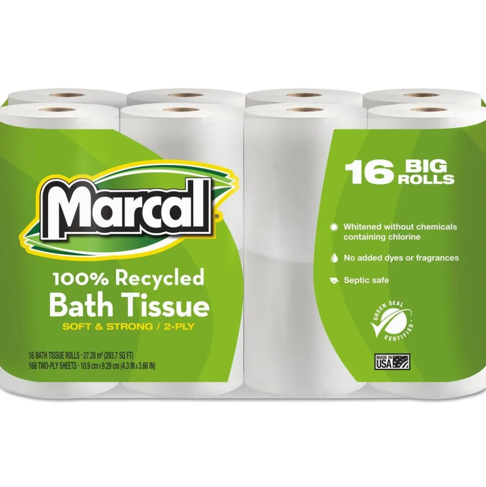 Marcal 100% Recycled 2 Ply Septic Safe Bath Tissue - White (96/Carton)