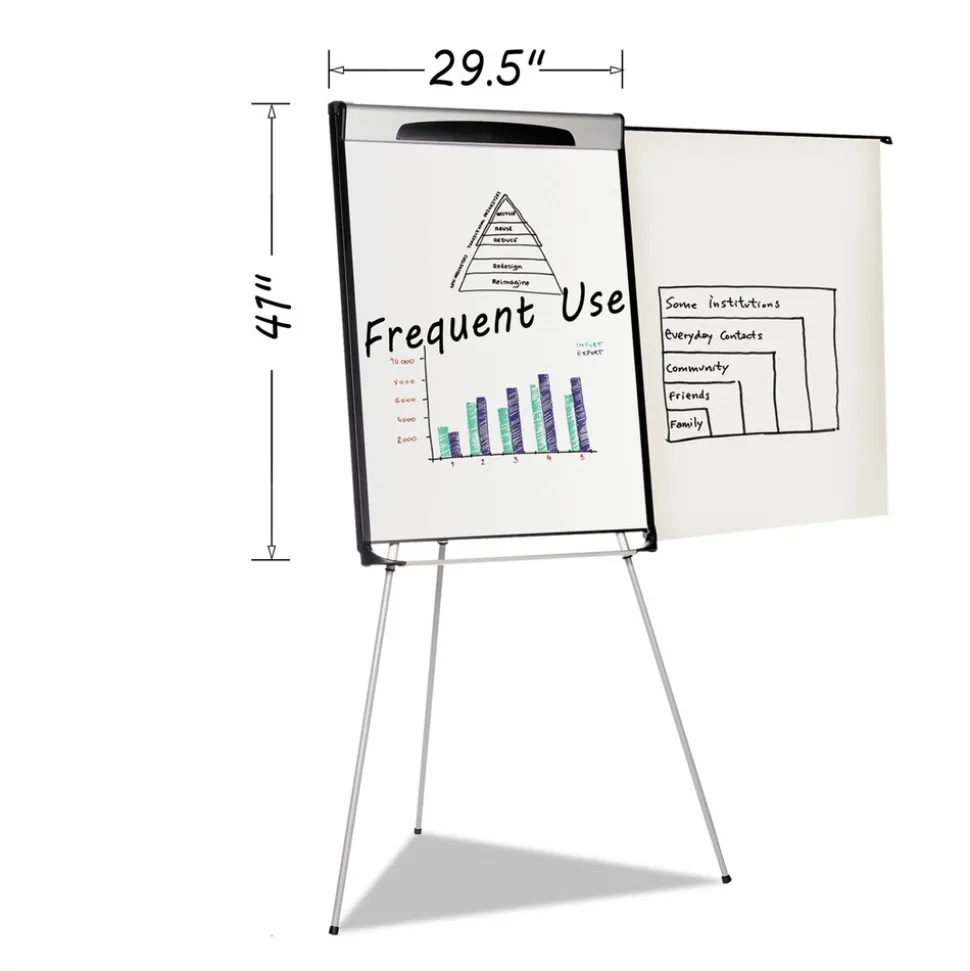 MasterVision 39 in. - 72 in. High Tripod Extension Bar Magnetic Dry-Erase Easel - Black/Silver