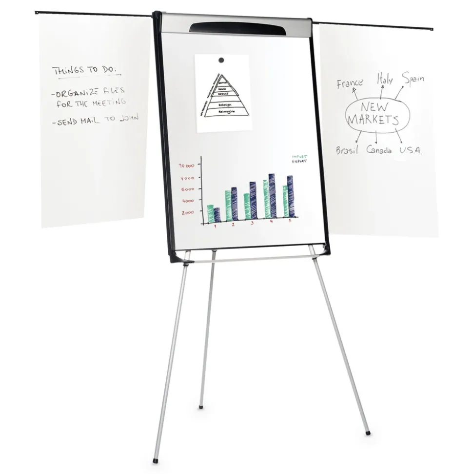 MasterVision 39 in. - 72 in. High Tripod Extension Bar Magnetic Dry-Erase Easel - Black/Silver