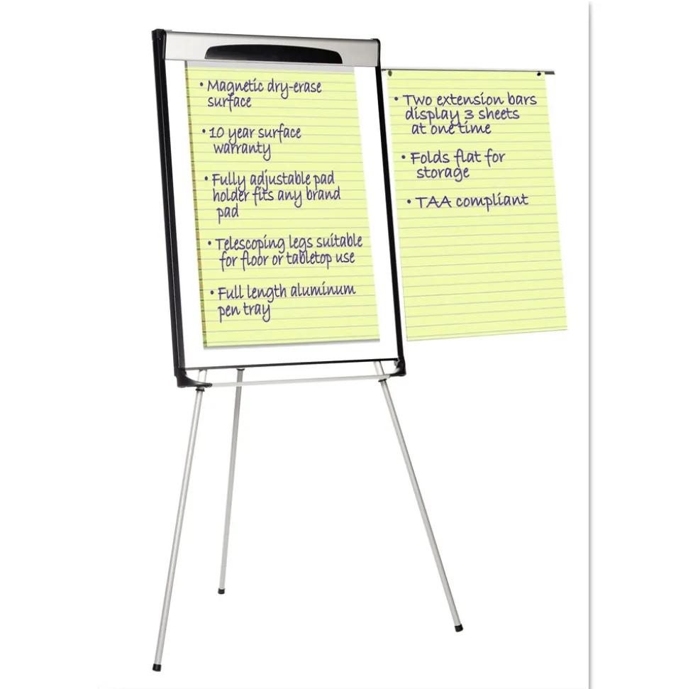 MasterVision 39 in. - 72 in. High Tripod Extension Bar Magnetic Dry-Erase Easel - Black/Silver