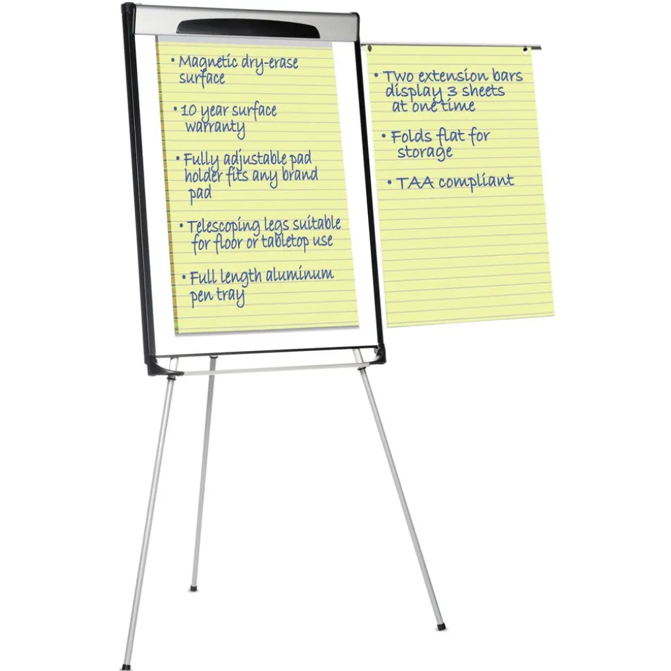 MasterVision 39 in. - 72 in. High Tripod Extension Bar Magnetic Dry-Erase Easel - Black/Silver