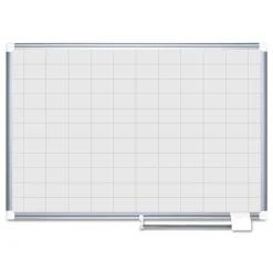 MasterVision 48 in. x 36 in. 2 in. x 3 in. Cells Gridded Magnetic Steel Dry Erase Project Planning Board - White Surface/Satin Aluminum Frame