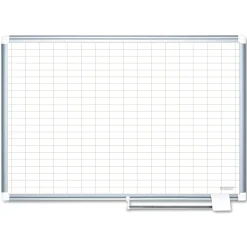MasterVision 48 in. x 36 in. 1 in. x 2 in. Cells Gridded Magnetic Steel Dry Erase Project Planning Board - White Surface/Satin Aluminum Frame