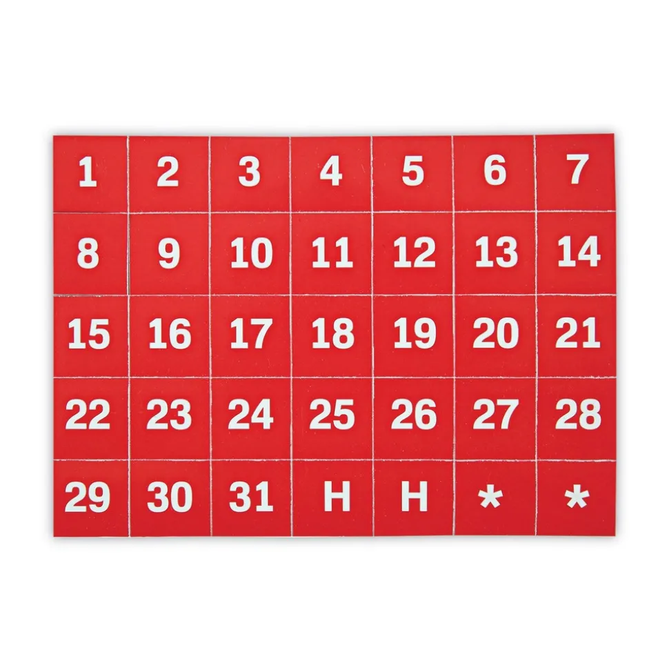 MasterVision 1 in. x 1 in. Calendar Dates Interchangeable Magnetic Board Accessories - Red/White (35/Pack)