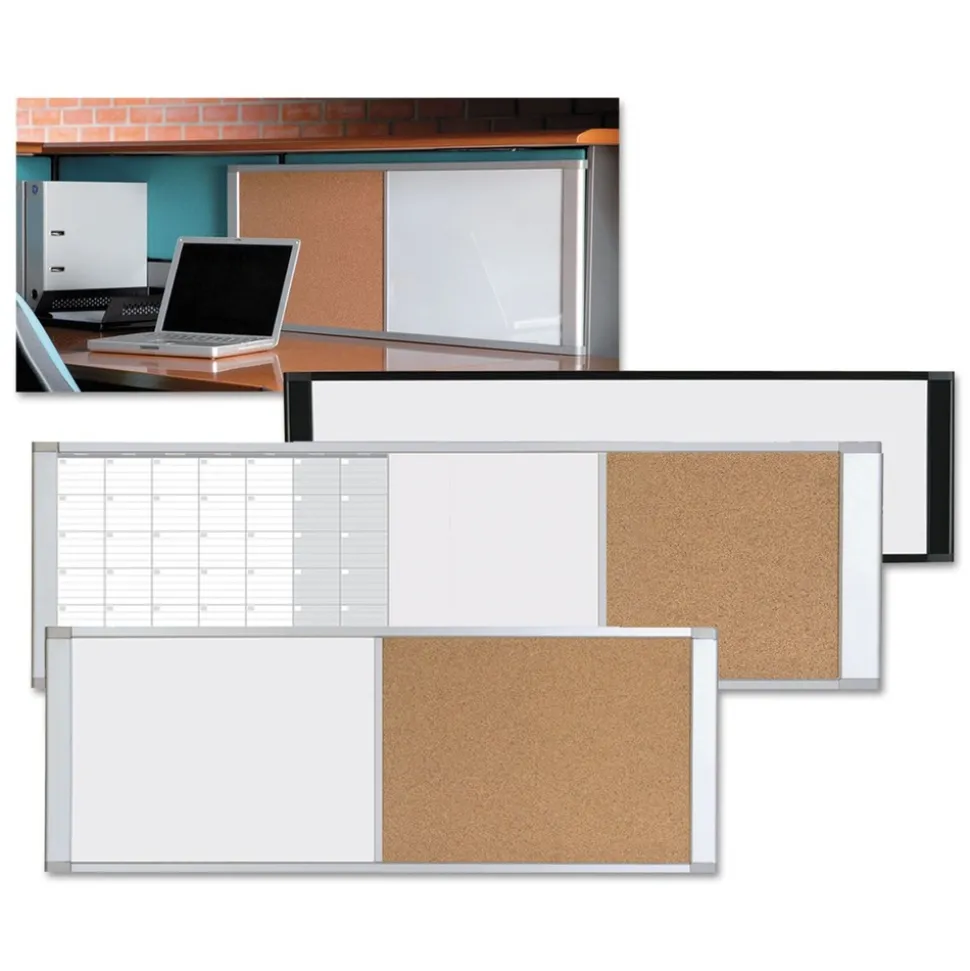 MasterVision 48 in. x 18 in. Combo Cubicle Workstation Dry Erase/Cork Board - Tan/White Surface, Aluminum Frame