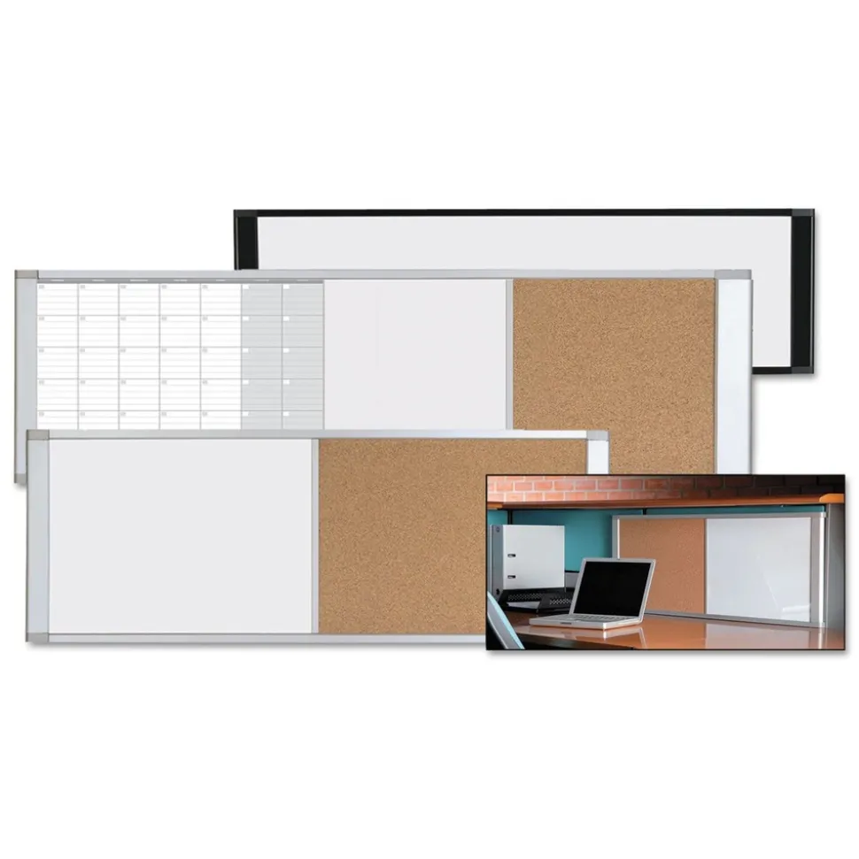 MasterVision 48 in. x 18 in. Combo Cubicle Workstation Dry Erase/Cork Board - Tan/White Surface, Aluminum Frame